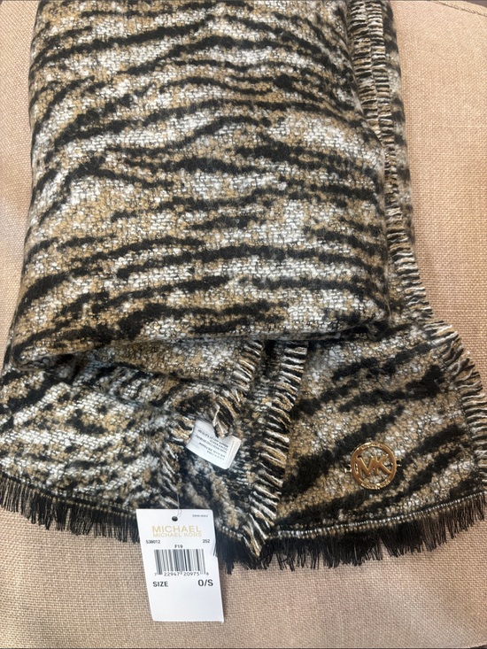 Michael Kors Accessories - Michael Kors Black Brown Cream Animal Stripe Fringe Shawl
